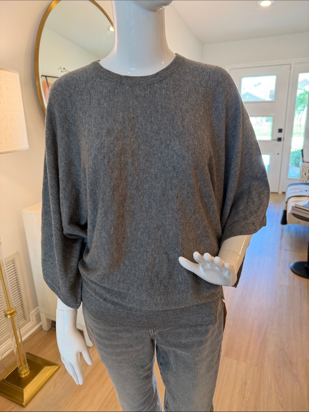 Laurie Felt Heather Gray Crewneck Batwing Sweater
